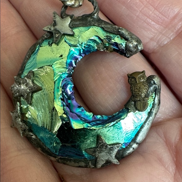 Mystical Silver and Blue Crescent Moon Pendant Necklace - Picture 3 of 4